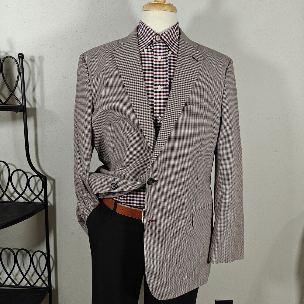 Brooks Brothers 346 Men's Sport Coat Blazer Cotton Blend Red Checked Madison 44L